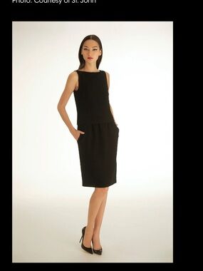 St. John Navy Textured Sleeveless Midi Dress